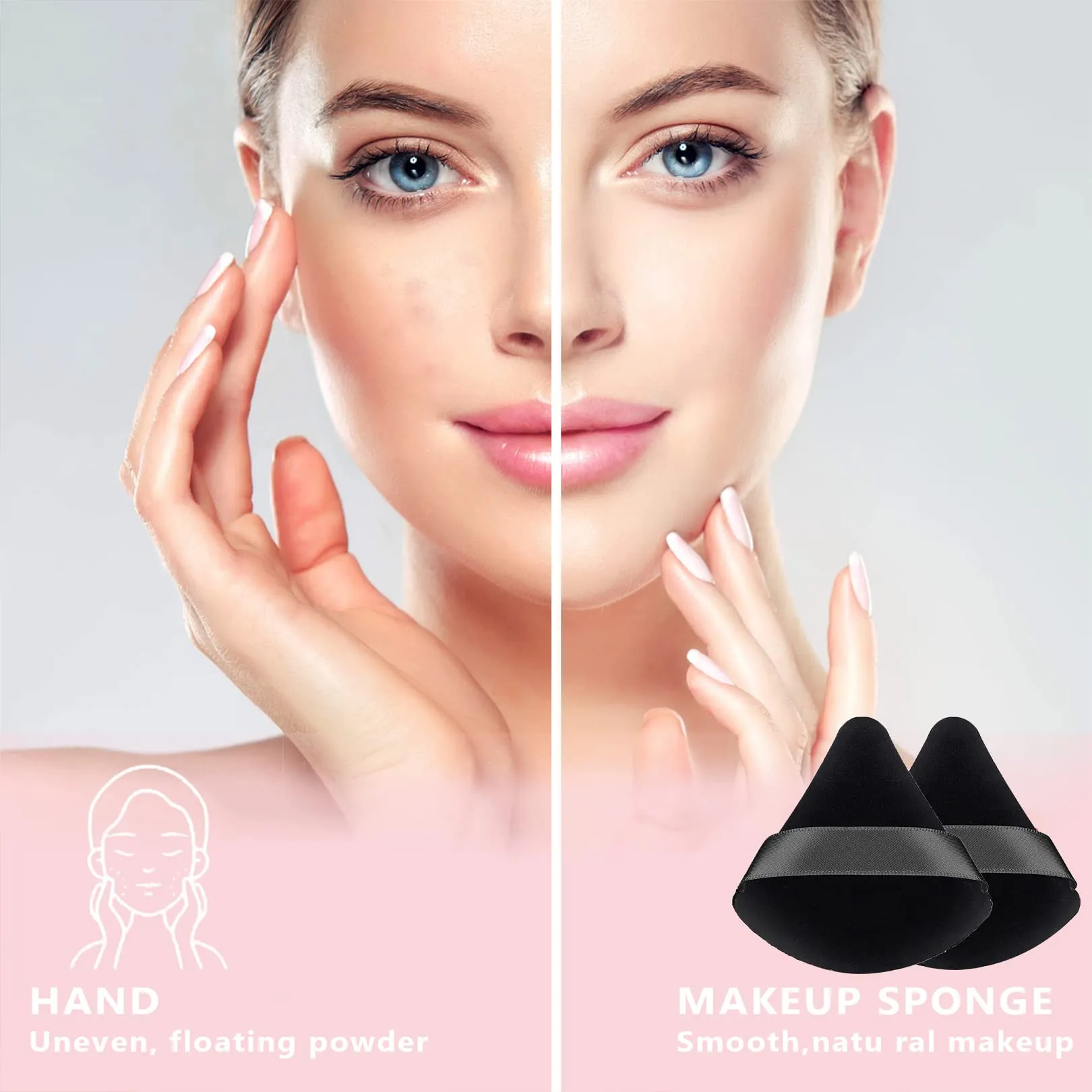 2 Pcs Powder Puff Makeup Triangle Powder Puff Soft Powder Puffs Sponge Reusable Makeup Triangle Sponges with Strap for Loose Powder Body Eyes Cosmetic Foundation Wet Dry Makeup Tool, Black black 1