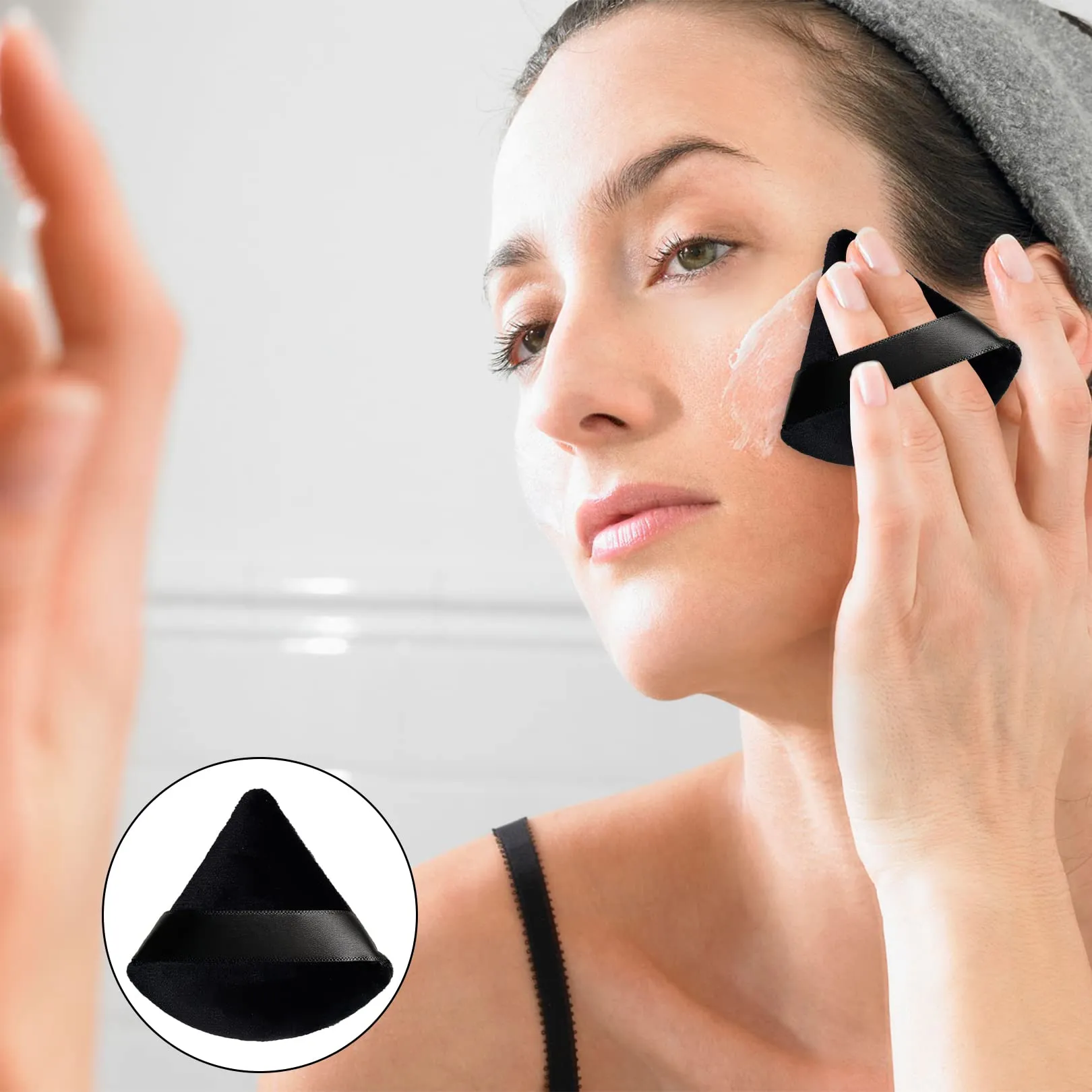 2 Pcs Powder Puff Makeup Triangle Powder Puff Soft Powder Puffs Sponge Reusable Makeup Triangle Sponges with Strap for Loose Powder Body Eyes Cosmetic Foundation Wet Dry Makeup Tool, Black black 1