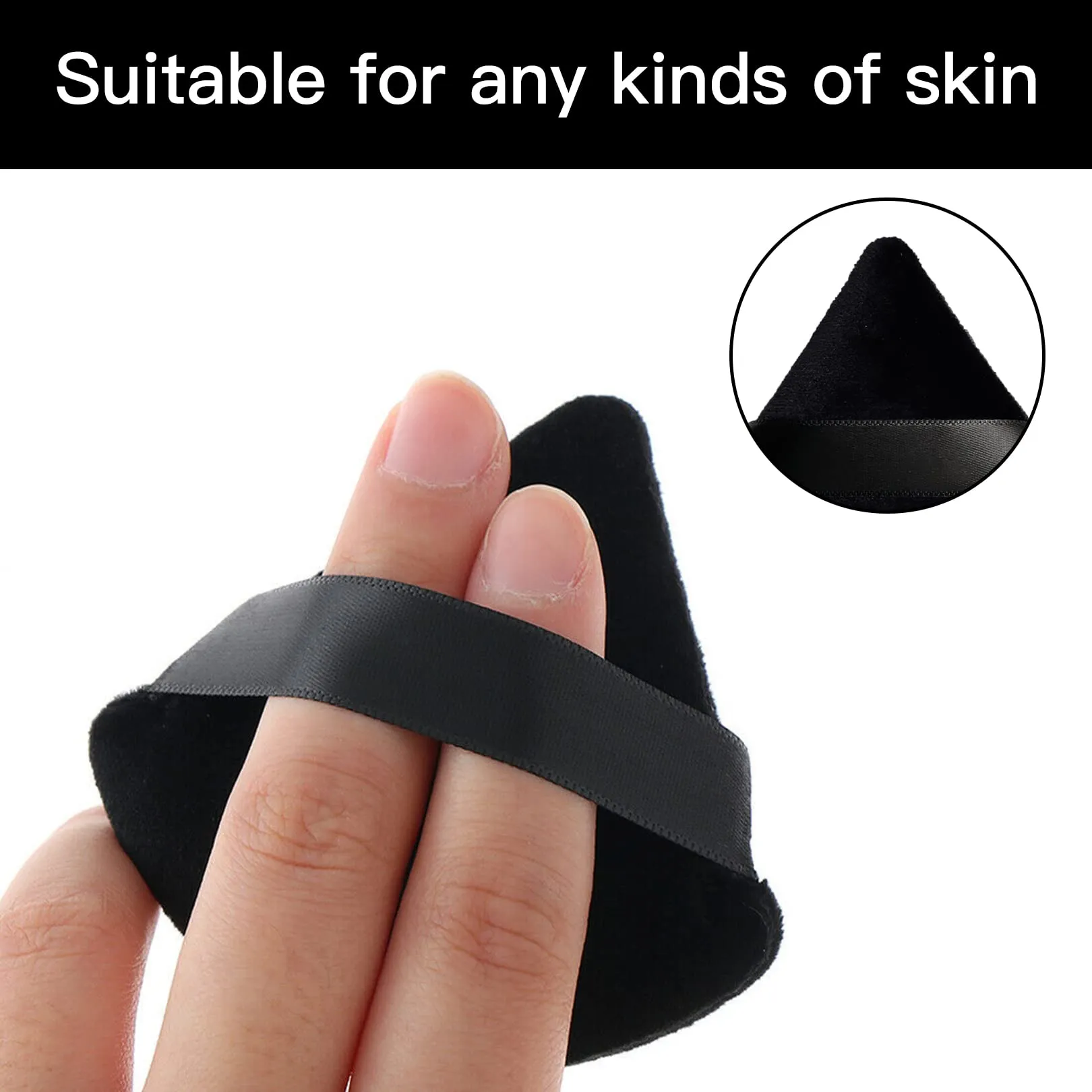 2 Pcs Powder Puff Makeup Triangle Powder Puff Soft Powder Puffs Sponge Reusable Makeup Triangle Sponges with Strap for Loose Powder Body Eyes Cosmetic Foundation Wet Dry Makeup Tool, Black black 1