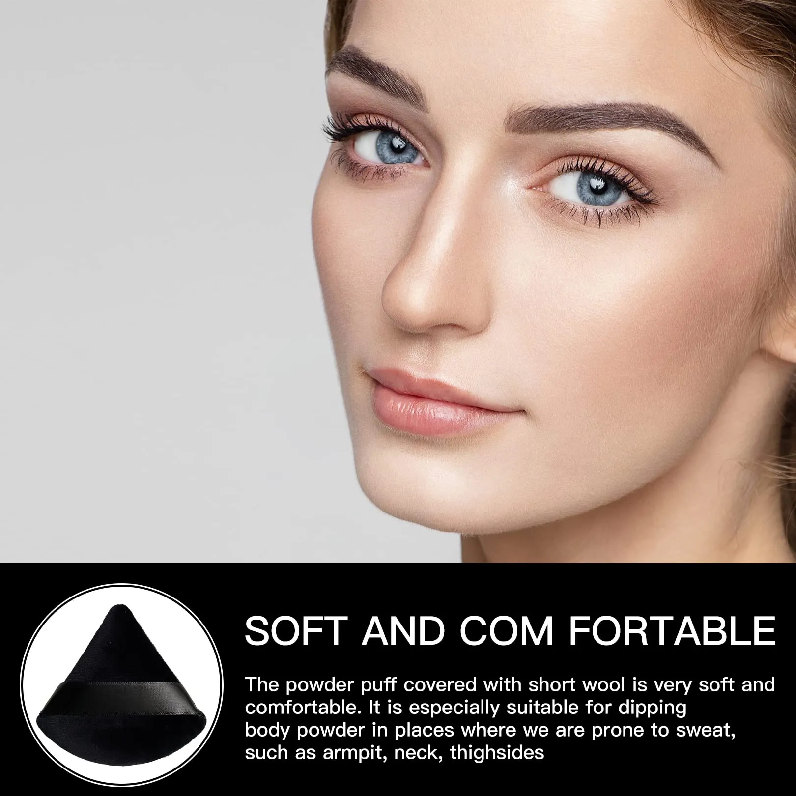 2 Pcs Powder Puff Makeup Triangle Powder Puff Soft Powder Puffs Sponge Reusable Makeup Triangle Sponges with Strap for Loose Powder Body Eyes Cosmetic Foundation Wet Dry Makeup Tool, Black black 1