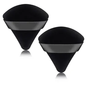 2 Pcs Powder Puff Makeup Triangle Powder Puff Soft Powder Puffs Sponge Reusable Makeup Triangle Sponges with Strap for Loose Powder Body Eyes Cosmetic Foundation Wet Dry Makeup Tool, Black black 1