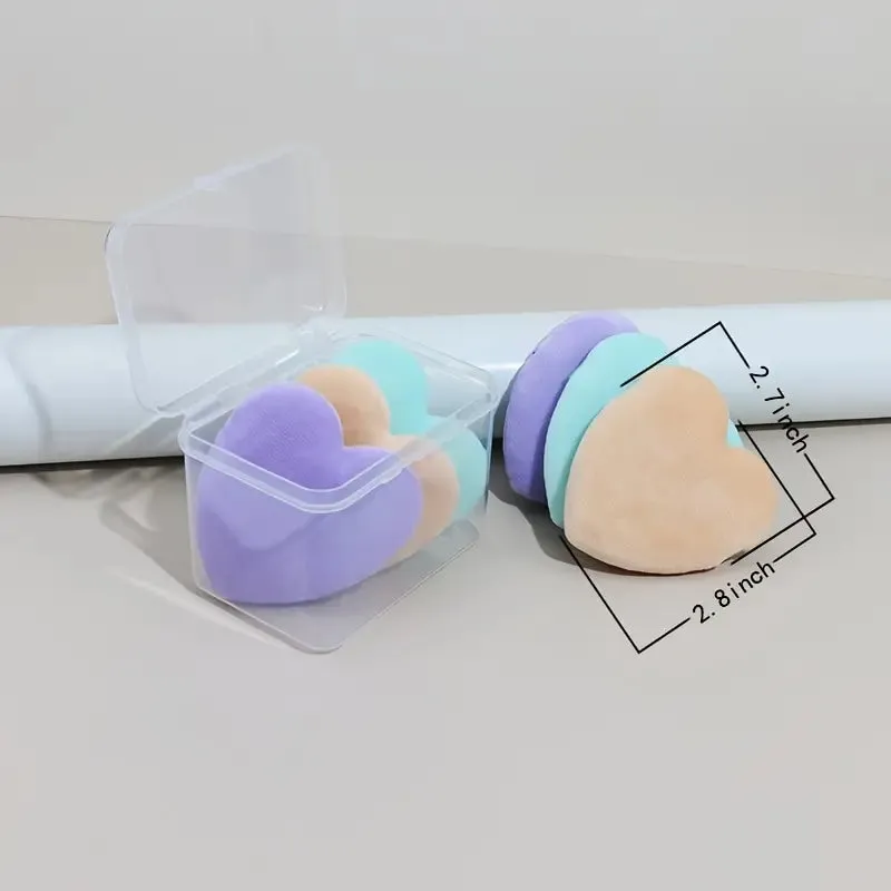 6 Pcs Heart-shaped Powder Puff Soft Makeup Sponges With Strip For Women Girls | Blue Purple Skin Color