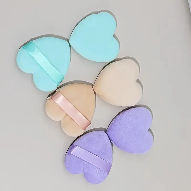 6 Pcs Heart-shaped Powder Puff Soft Makeup Sponges With Strip For Women Girls | Blue Purple Skin Color