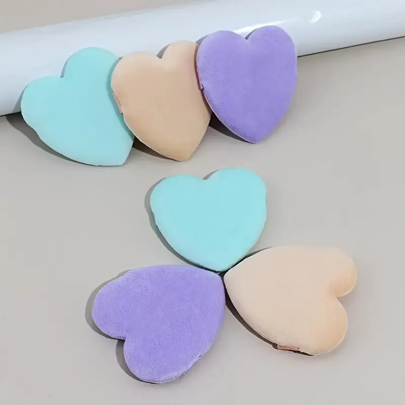 6 Pcs Heart-shaped Powder Puff Soft Makeup Sponges With Strip For Women Girls | Blue Purple Skin Color