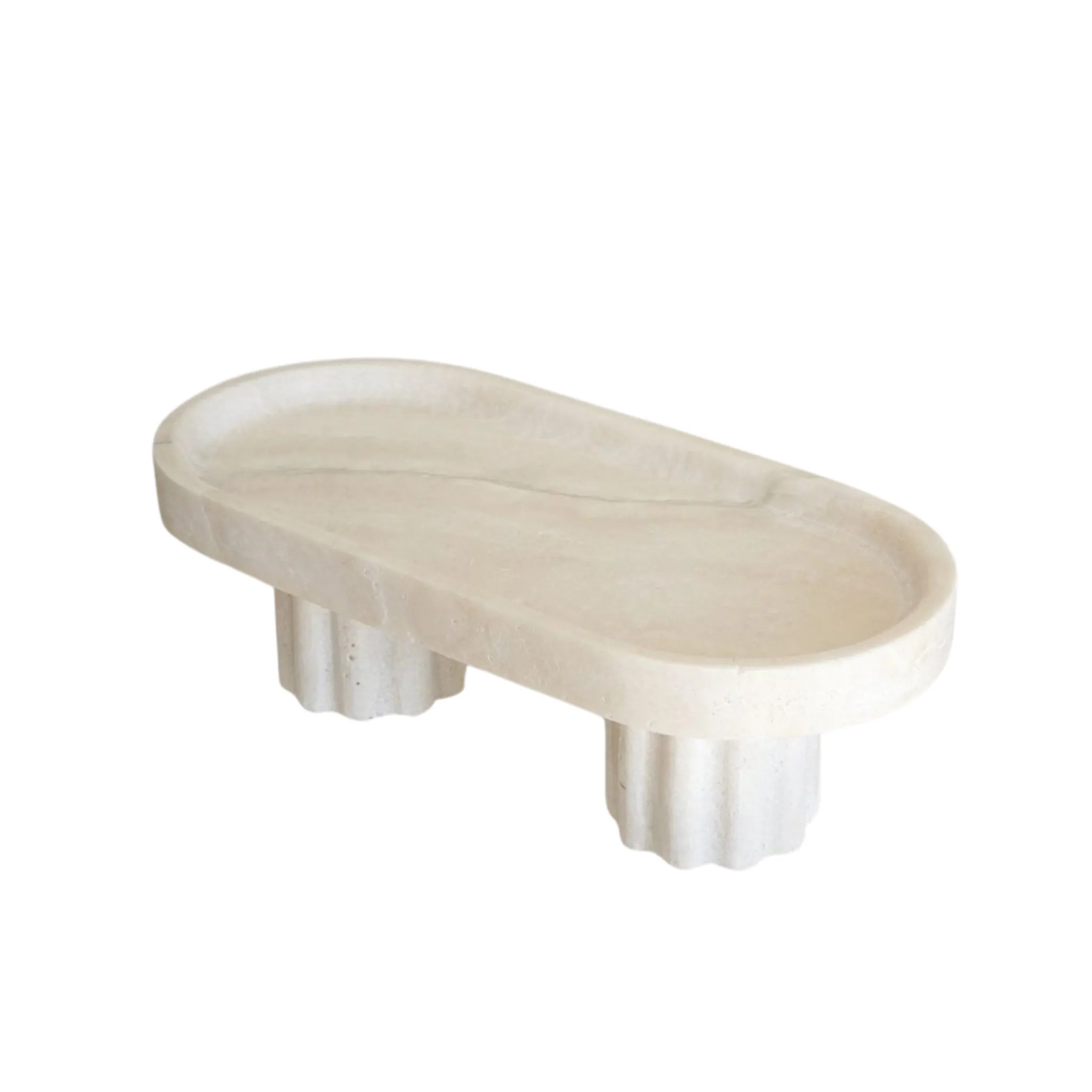 Black Blaze Oval Column Tray - Oval / Travertine