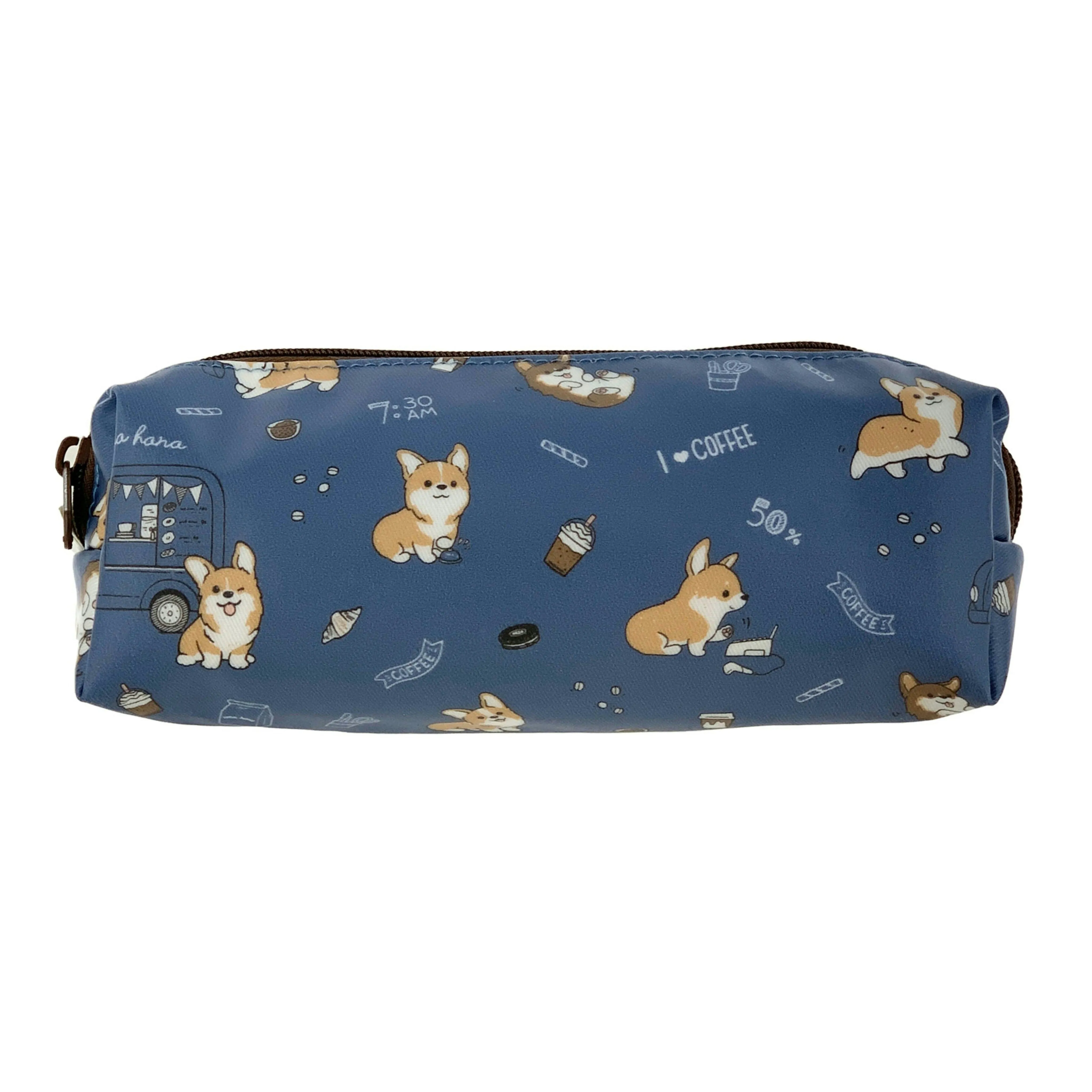 Blue Corgis & Coffee Large Pencil Case