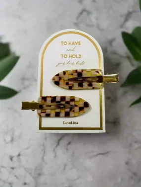 Burgundy Checkered Creaseless Makeup Clips 2 Piece