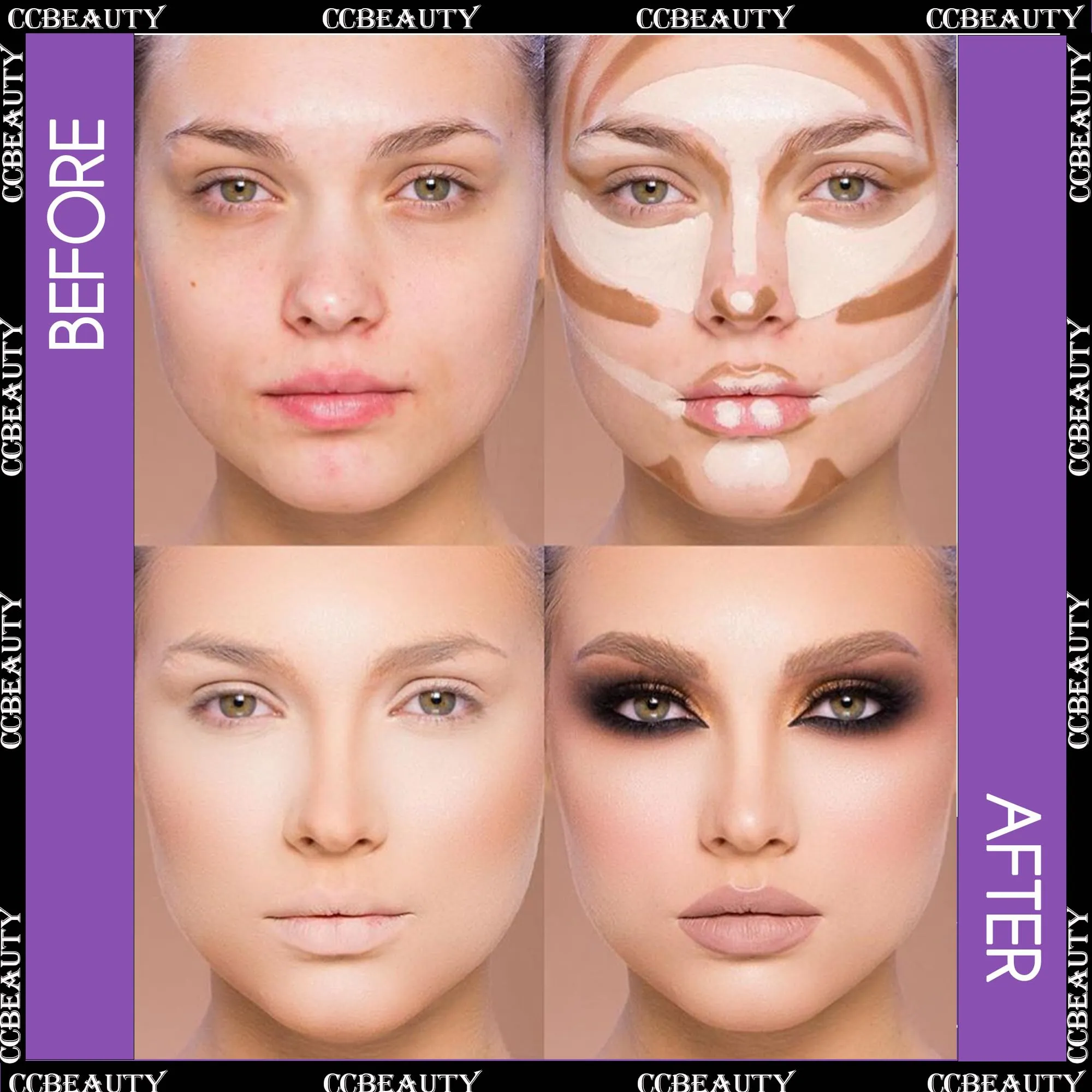 CCbeauty 2pcs 2-IN-1 Matte Contour Highlighter Stick with Blush,Cream Dual-End Highlight Bronzer Concealer & Blusher for Cheeks & Lip, Long Lasting Contouring for Face Shaping Makeup, Light-Medium