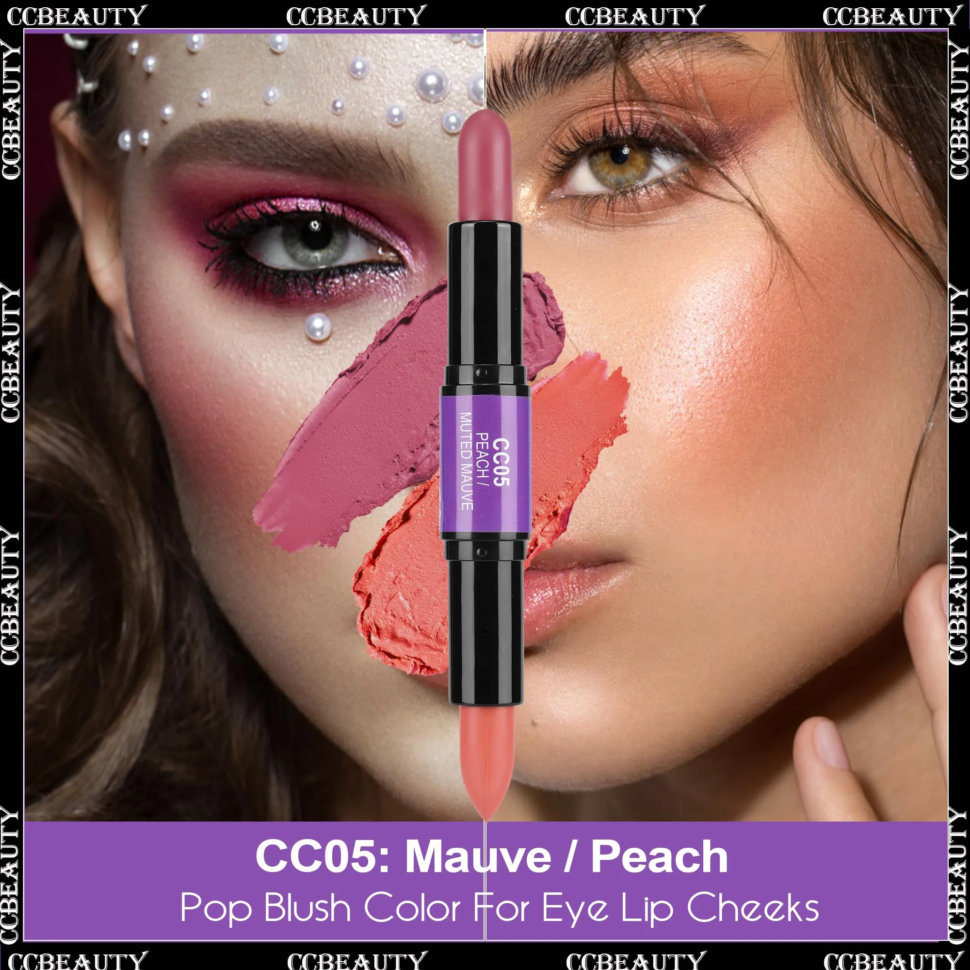 CCbeauty 2pcs 2-IN-1 Matte Contour Highlighter Stick with Blush,Cream Dual-End Highlight Bronzer Concealer & Blusher for Cheeks & Lip, Long Lasting Contouring for Face Shaping Makeup, Light-Medium