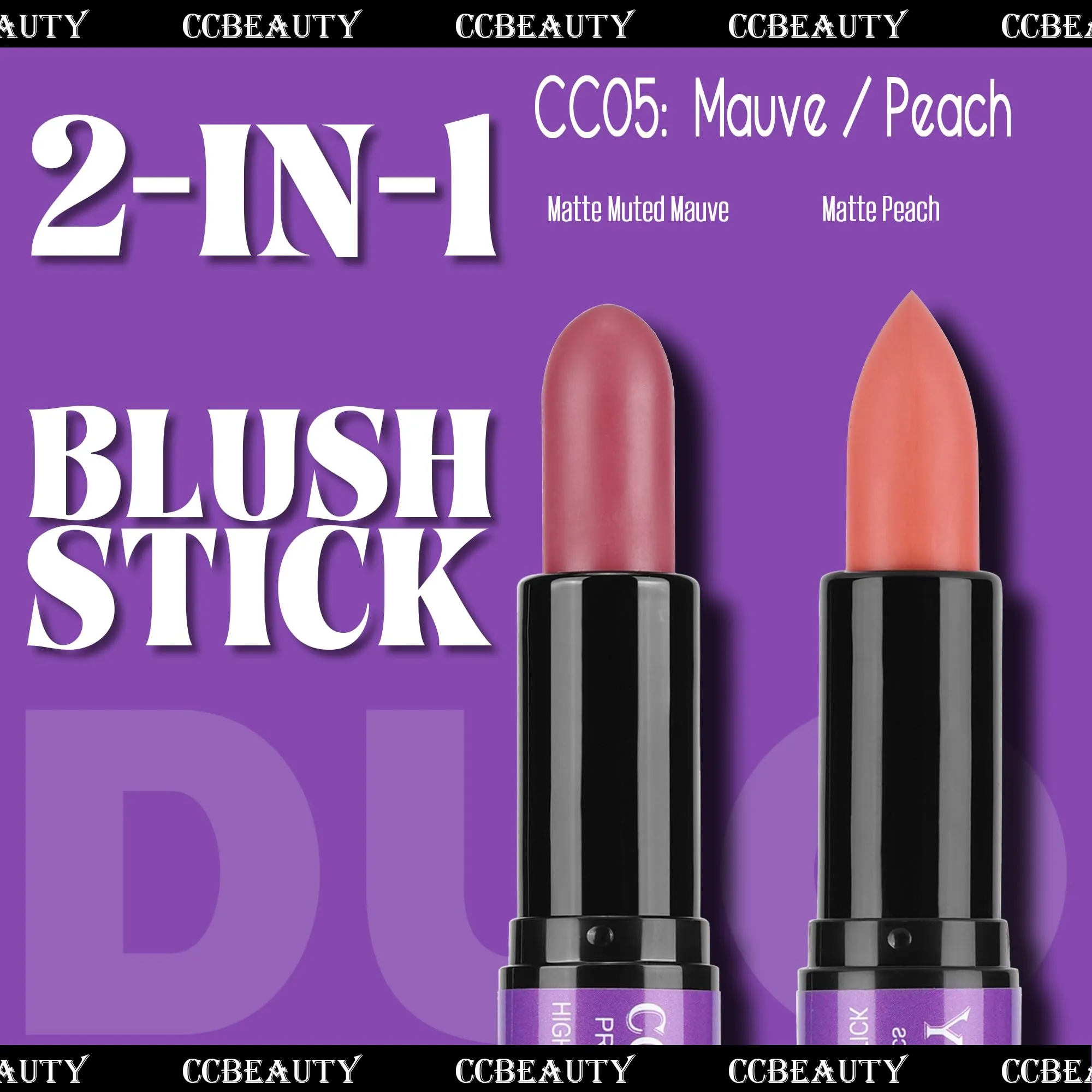 CCbeauty 2pcs 2-IN-1 Matte Contour Highlighter Stick with Blush,Cream Dual-End Highlight Bronzer Concealer & Blusher for Cheeks & Lip, Long Lasting Contouring for Face Shaping Makeup, Light-Medium