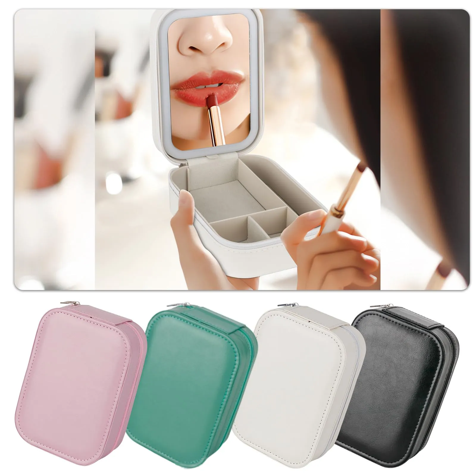 Dannir Travel Makeup Case with LED Mirror, Makeup Bag with Lighted Mirror, Cosmetic Train Storage Box, Portable Organizer Vanity Case for Women Beauty Tools Accessories Rechargeable Pink