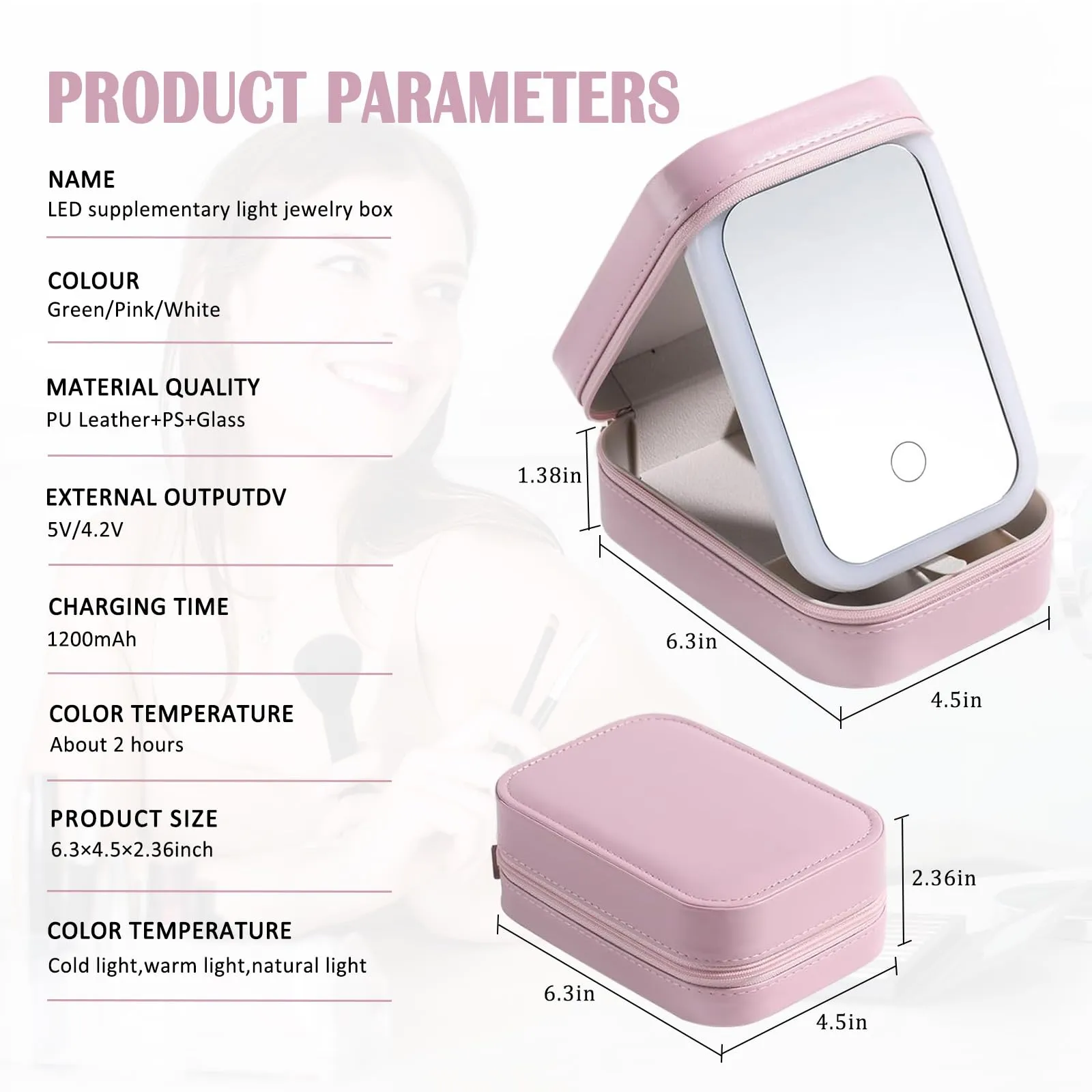 Dannir Travel Makeup Case with LED Mirror, Makeup Bag with Lighted Mirror, Cosmetic Train Storage Box, Portable Organizer Vanity Case for Women Beauty Tools Accessories Rechargeable Pink