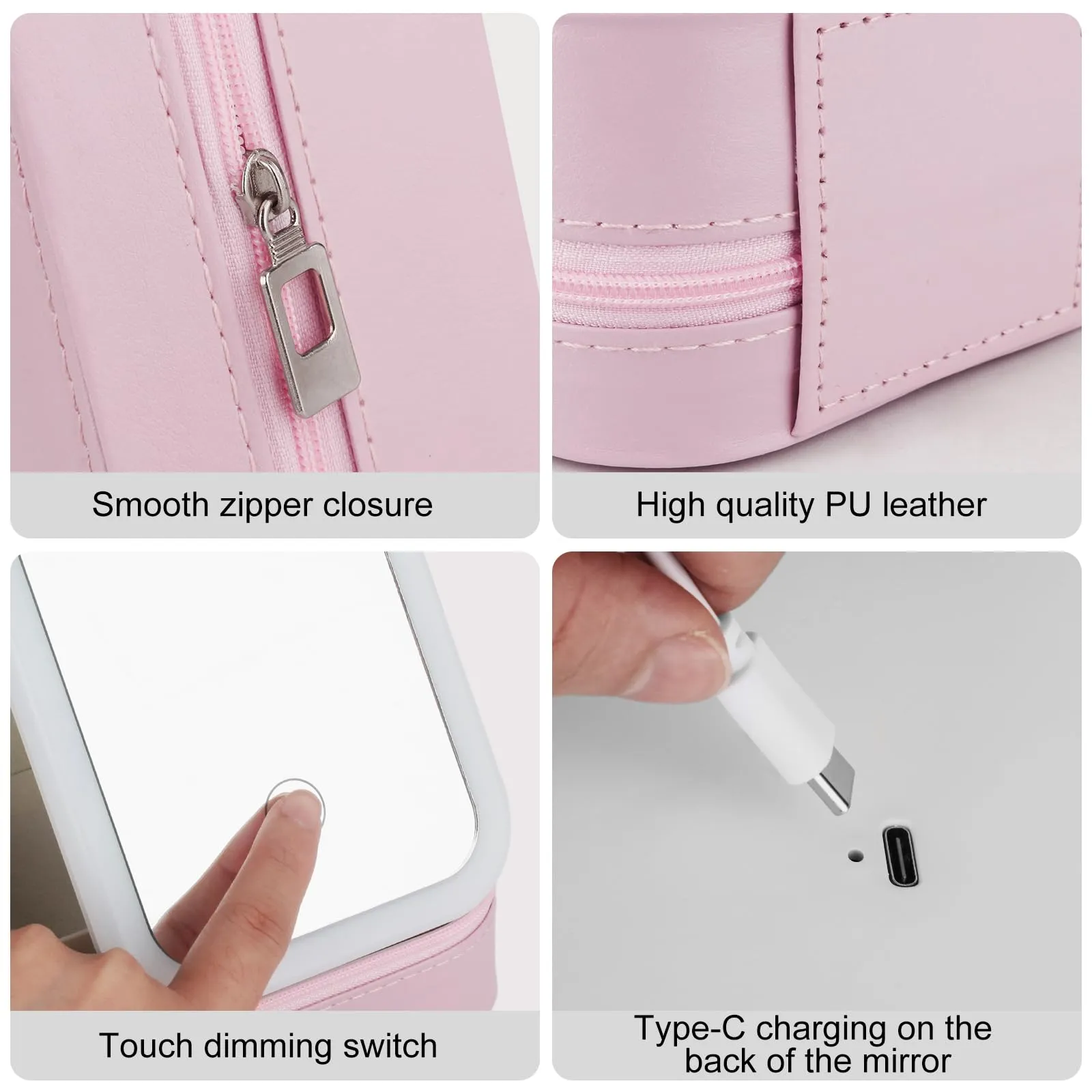 Dannir Travel Makeup Case with LED Mirror, Makeup Bag with Lighted Mirror, Cosmetic Train Storage Box, Portable Organizer Vanity Case for Women Beauty Tools Accessories Rechargeable Pink