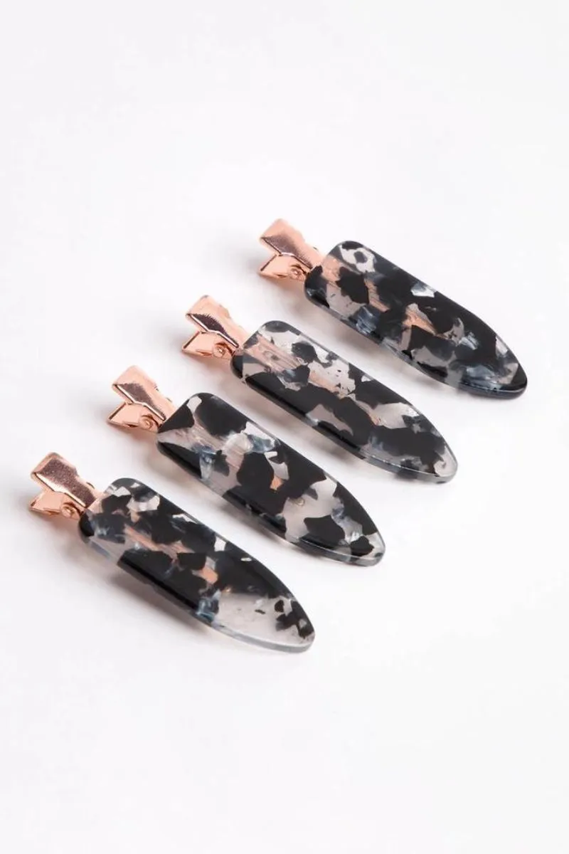Eco-Friendly Creaseless Clips 4pc Set - Black Terrazzo