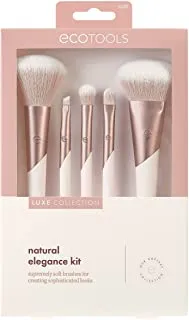 EcoTools Luxe Natural Elegance Professional Face Makeup & Foundation Brush Set, For Face, Cheek, and Eye Makeup, Ecofriendly Makeup Brushes, Pink, Luxurious and Glamorous, 5 Piece Set