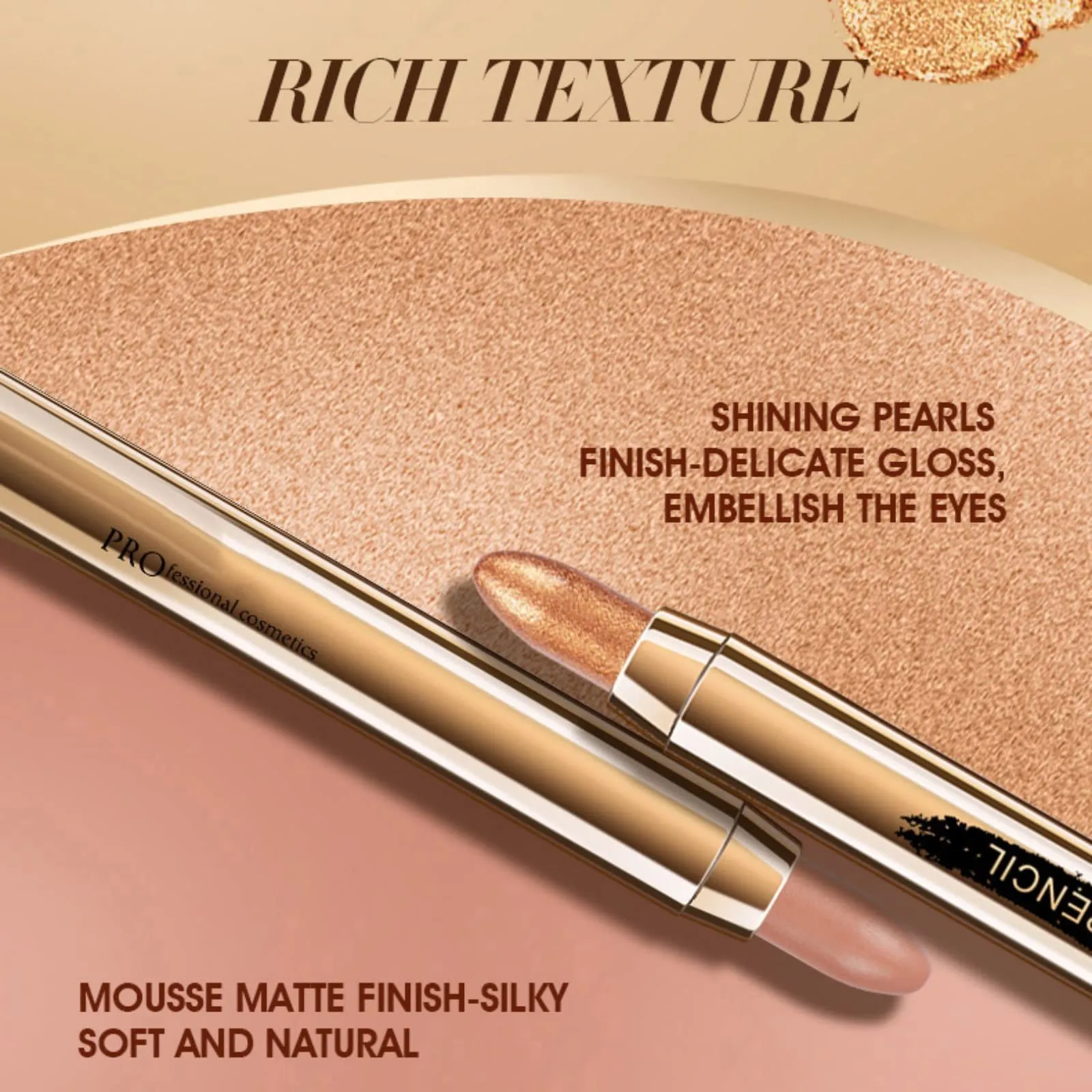Ehinew Eyeshadow Stick - Neutral and Brown Metallic Eye Shadow Stick Makeup - Champagne Matte & Glitter Eyeshadow - Creamy & Waterproof Eyeshadow Brightener Pencil (6# Peachy)
