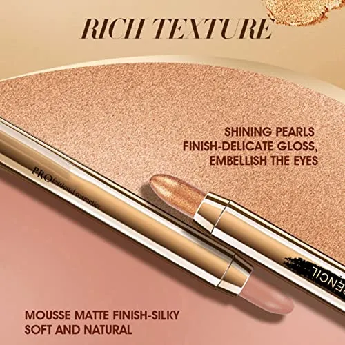Ehinew Eyeshadow Stick - Neutral and Brown Metallic Eye Shadow Stick Makeup - Champagne Matte & Glitter Eyeshadow - Creamy & Waterproof Eyeshadow Brightener Pencil (8# Golden)