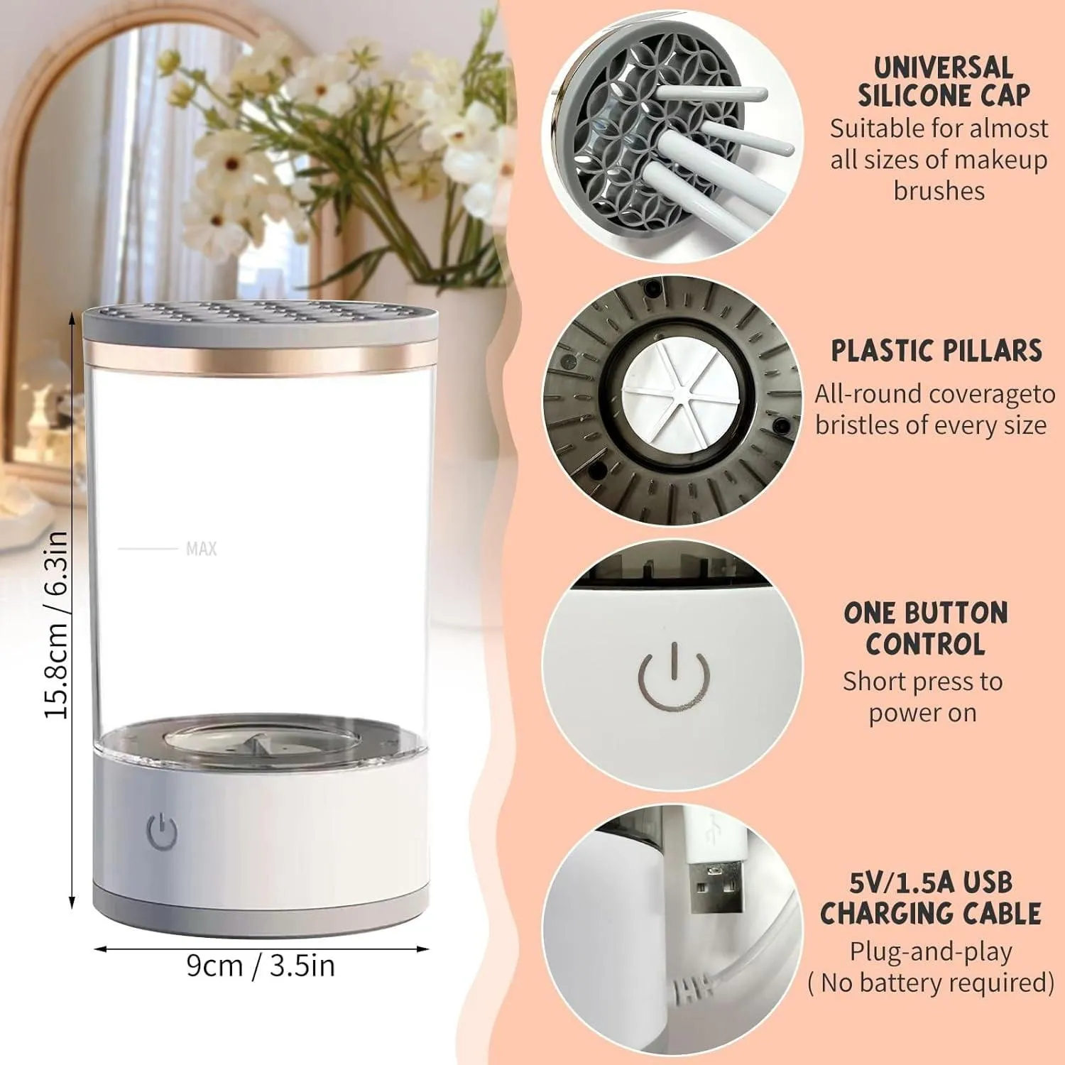 Electric Makeup Brushes Cleaner,Portable USB Reusable Cosmetic Brush Cleaner Machine,Make Up Brush Cleaning Tool to Wash Dry All Size Makeup Brush,Great Gift for Women, Girlfriend,Valentine's Day