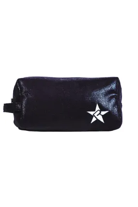 Faux Suede in Black Rebel Makeup Bag with Black Zipper
