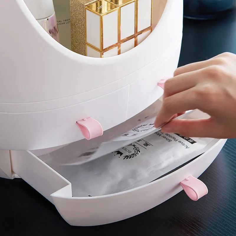 LED Mirror Makeup Storage Box Cosmetic Organizer Case
