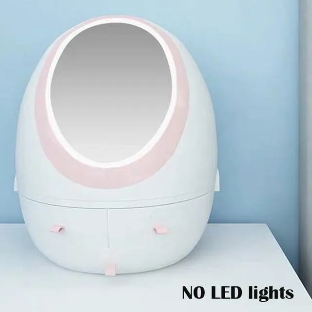 LED Mirror Makeup Storage Box Cosmetic Organizer Case
