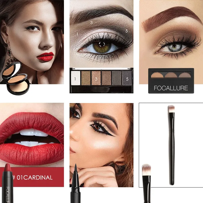 Makeup Tool Kit With Sexy Matte Lipstick Beauty Eyeshadow/Eyebrow/Eyeliner Pen/Brush