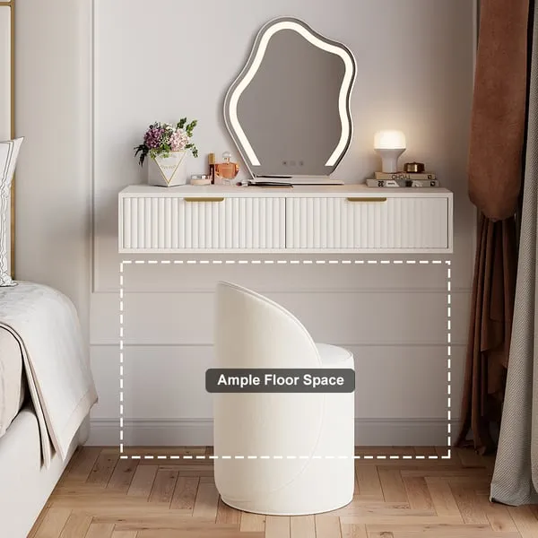 Modern White Floating Makeup Vanity Set with Drawers Dressing Table with Stool & Mirror