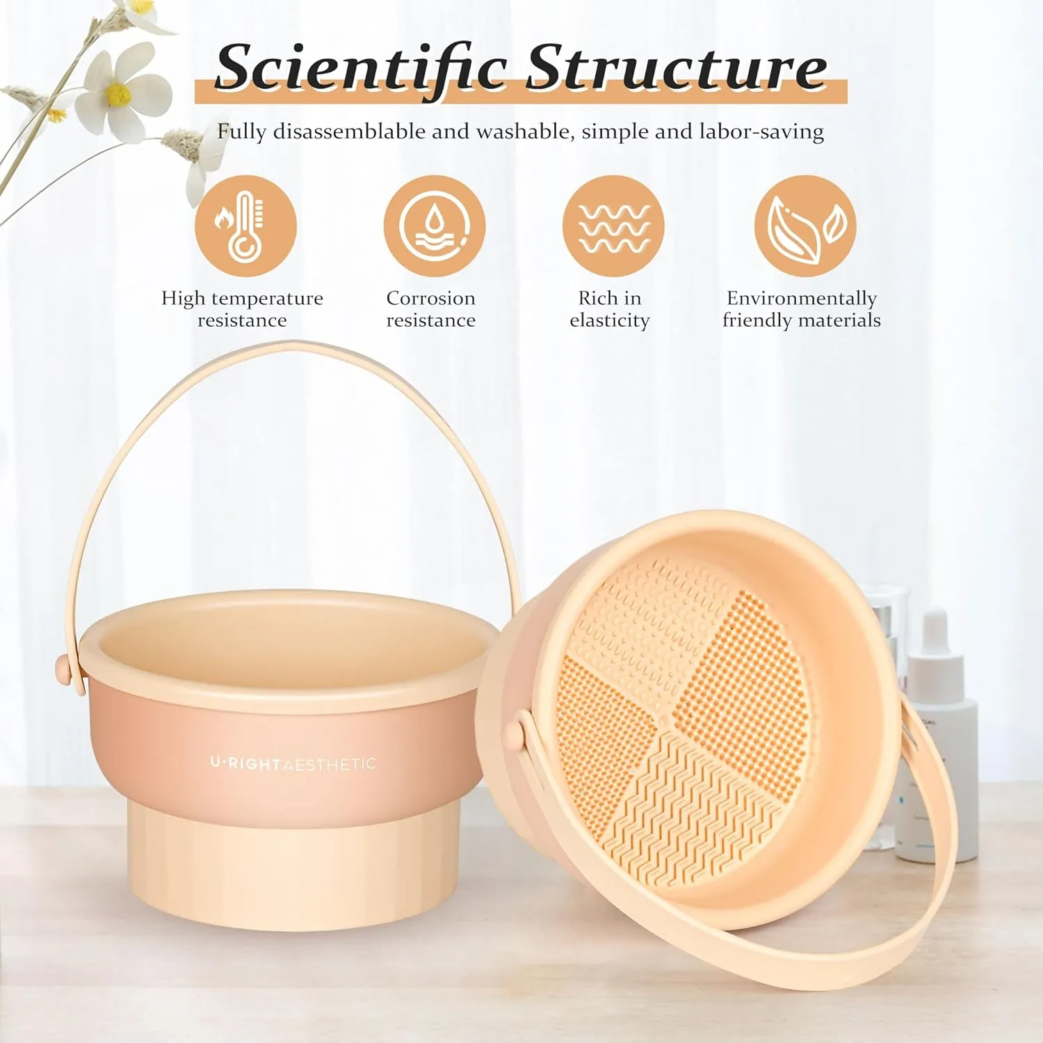 NEW Makeup Brush Cleaner Machine Makeup Brush Cleaner Mat 3 in 1 Silicone Makeup Brush Cleaner Bowl with Brush Drying Holder Cosmetic Brushes Cleaning Tool Organizer for Storage & Air Dry (Cream)