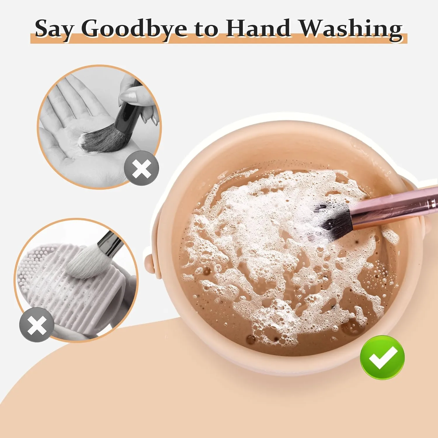 NEW Makeup Brush Cleaner Machine Makeup Brush Cleaner Mat 3 in 1 Silicone Makeup Brush Cleaner Bowl with Brush Drying Holder Cosmetic Brushes Cleaning Tool Organizer for Storage & Air Dry (Cream)