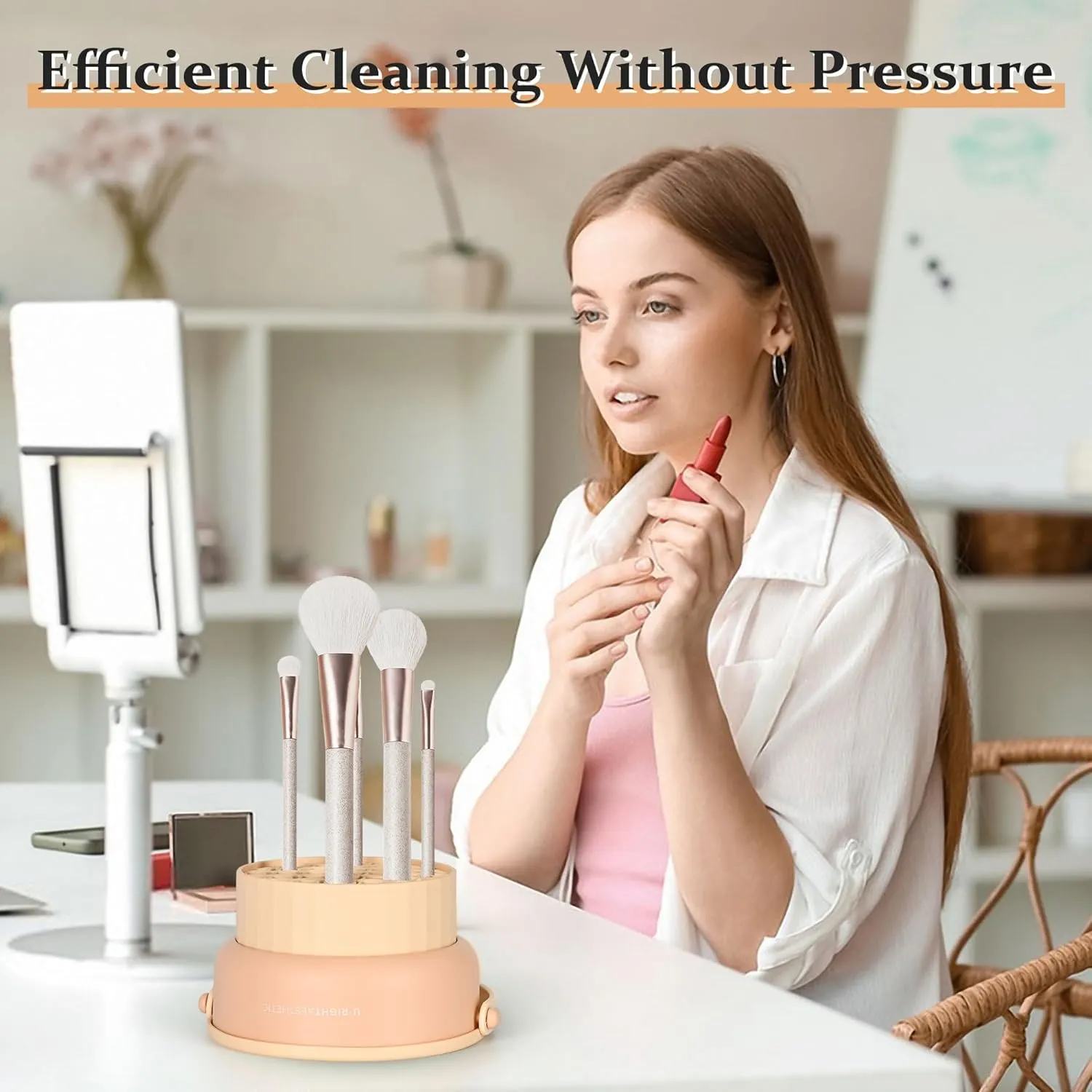 NEW Makeup Brush Cleaner Machine Makeup Brush Cleaner Mat 3 in 1 Silicone Makeup Brush Cleaner Bowl with Brush Drying Holder Cosmetic Brushes Cleaning Tool Organizer for Storage & Air Dry (Cream)