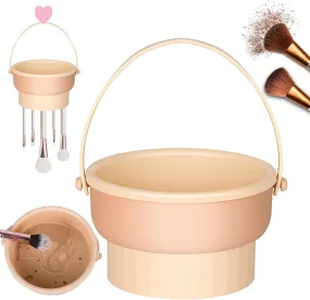 NEW Makeup Brush Cleaner Machine Makeup Brush Cleaner Mat 3 in 1 Silicone Makeup Brush Cleaner Bowl with Brush Drying Holder Cosmetic Brushes Cleaning Tool Organizer for Storage & Air Dry (Cream)