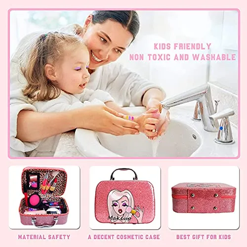 Washable Kids Makeup Girl Toys - Non Toxic Real Kids Makeup Kit for Girls Nature Make Up Set for Child Toddler Children Princess Christmas Birthday Gifts Present for 4 5 6 7 8 9 10 Year Old Girls Gift