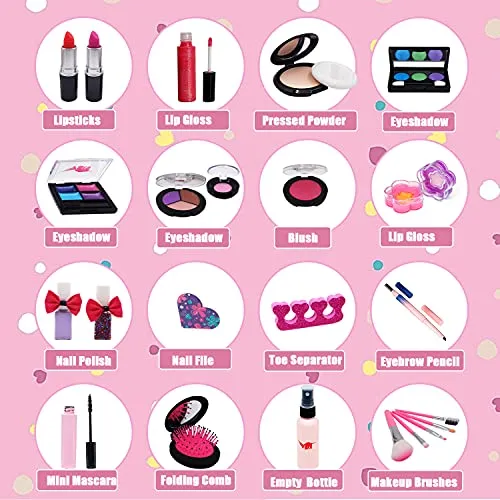 Washable Kids Makeup Girl Toys - Non Toxic Real Kids Makeup Kit for Girls Nature Make Up Set for Child Toddler Children Princess Christmas Birthday Gifts Present for 4 5 6 7 8 9 10 Year Old Girls Gift
